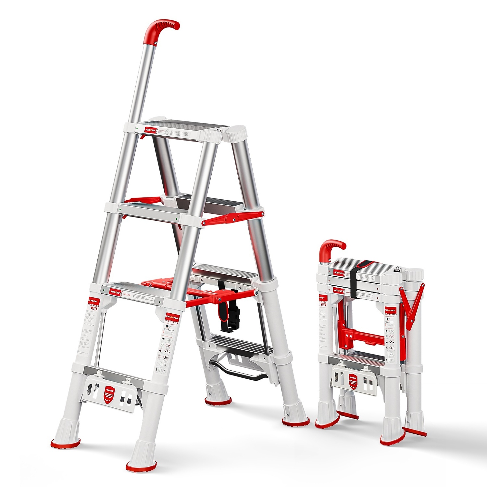 BlackTeck Aluminum Folding Step Stool — 3.5ft., 600-Lb. Capacity, Adjustable Handrail, Type IAA, Model# N2-250DB